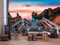 Флизелиновые фотообои в зал 416x290 см 3D Морской пейзаж - деревянная дорожка на пляж (14192VEXXXXL)+клей