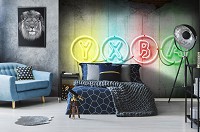 Флизелиновые фотообои красивые 368x280 см Для молодежи Неоновые огни на бетонной стене (14196V10)+клей