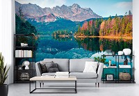 Флизелиновые 3D фотообои в интерьере Отражение гор и неба в озере (14197V)+клей