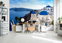 Флизелиновые фотообои город 3D 312x219 см Греция Пейзаж Санторини (14198VEXXL)+клей