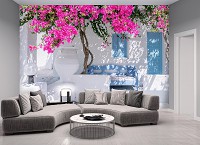 Флизелиновые фотообои в стиле город 312x219 см 3D Греция - белый дом с цветами (14200VEXXL)+клей