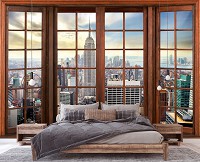 Флизелиновые фотообои пейзаж 368x280 см 3D вид из окна на Нью-Йорк (14204V10)+клей