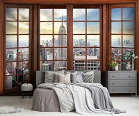 Флизелиновые фотообои город 460x300 см 3D вид из окна на Нью-Йорк (14204V12)+клей