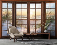 Флизелиновые фотообои природа 312x219 см 3D Закат на морском пляже за большим окном (14205VEXXL)+клей