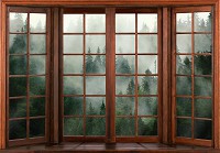 Красивые флизелиновые фотообои на кухню 368x280 см 3D эффект окна Лес в тумане (14206V10)+клей - вид 1 миниатюра