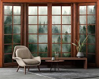 Флизелиновые фотообои на кухню 416x254 см 3D эффект окна Лес в тумане (14206VEXXXL)+клей