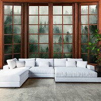 Дерево на флизелиновых фото обоях 3D эффект окна Лес в тумане (14206V)+клей