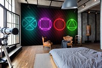 Флизелиновые фотообои в стиле модерн 254x184 см Подростки Геймеры Игры Неоновый Playstation (14209V4)+клей