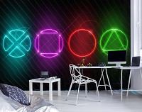 Современные флизелиновые фотообои на стену 368x254 см Подростки Геймеры Игры Неоновый Playstation (14209V8)+клей