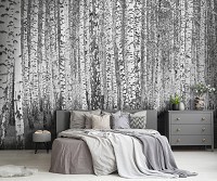 Флизелиновые фотообои в спальню 416x254 см Природа Лес Чёрно-Белая Береза (14211VEXXXL)+клей