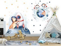 Флизелиновые фотообои в детскую 416x290 см Для Детей Звезды Галактика Планеты Собака (14212VEXXXXL)+клей