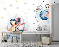 Готовые флизелиновые фотообои 312x219 см Для Детей Звезды Галактика Планеты Собака (14212VEXXL)+клей