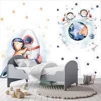 Детские флизелиновые фотообои Для Детей Звезды Галактика Планеты Собака (14212V)+клей