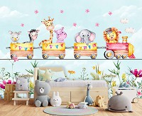 Флизелиновые фотообои в детскую 254x184 см Для детей Девочки Животные Поезд (14214V4)+клей