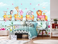 Флизелиновые фотообои фото 368x254 см Для детей Девочки Животные Поезд (14214V8)+клей