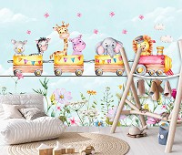 Флизелиновые фотообои облака 312x219 см Для детей Девочки Животные Поезд (14214VEXXL)+клей