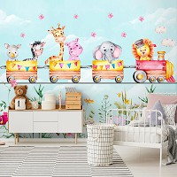 Флизелиновые фотообои 416x254 см Для детей Девочки Животные Поезд (14214VEXXXL)+клей