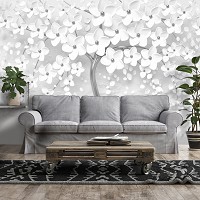 Флизелиновые фотообои 368x254 см 3D Серебряное дерево с белыми цветами (14215V8)+клей