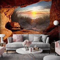 Три д флизелиновые фотообои 254x184 см 3D вид на пещеру с пляжем (14217V4)+клей