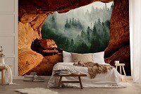 Флизелиновые фотообои 3 д 254x184 см Пещера и лес в тумане (14218V4)+клей