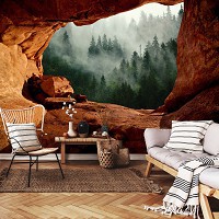 Три д флизелиновые фотообои 368x280 см 3D Пещера и лес в тумане (14218V10)+клей