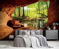Зд флизелиновые фотообои 312x219 см Пещера Лесной Пейзаж Вид (14219VEXXL)+клей