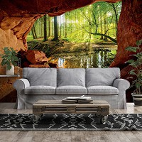 3д флизелиновые фотообои фото 254x184 см Пещера Лесной Пейзаж Вид (14219V4)+клей