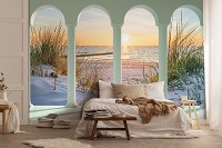 Флизелиновые фотообои 312x219 см 3D Арка Терраса Колонны Пляж Море (14220VEXXL)+клей