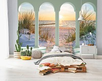 Популярные флизелиновые фотообои 416x254 см 3D Арка Терраса Колонны Пляж Море (14220VEXXXL)+клей