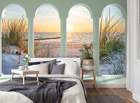 Готовые флизелиновые фотообои 254x184 см 3D Арка Терраса Колонны Пляж Море (14220V4)+клей
