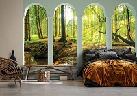 Флизелиновые фотообои 3d 254x184 см Арка Терраса Колонны Зеленый Лес (14221V4)+клей