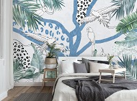 Флізелінові фотошпалери для спальні Леопардовий принт Абстрактне Мистецтво Листя Папуги (14225V)+клей