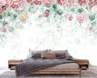 Флизелиновые фотообои для спальни 254x184 см Цветы - Свисающие пионы и зеленые листья (14227V4)+клей