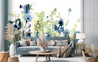 Флизелиновые фотообои красивые 416x254 см Искусство Акварель Голубые Цветы Луг (14229VEXXXL)+клей
