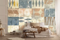 Флизелиновые фотообои 312x219 см Художественная геометрическая терракотовая плитка Бохо (14230VEXXL)+клей