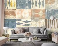 Красивые флизелиновые фотообои 416x254 см Художественная геометрическая терракотовая плитка Бохо (14230VEXXXL)+клей