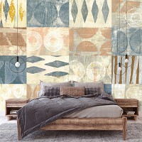 Флизелиновые фотообои 368x254 см Художественная геометрическая терракотовая плитка Бохо (14230V8)+клей