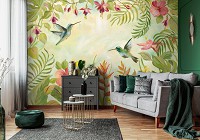 Флизелиновые фотообои 312x219 см Растения Экзотические зеленые джунгли Колибри (14232VEXXL)+клей