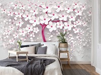 Фотообои 368x254 см 3D Розовое дерево с белыми цветами (14233P8)+клей