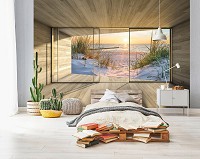 Флизелиновые фотообои природа 416x254 см 3D-окно террасы с видом на море (14234VEXXXL)+клей