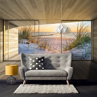 Флизелиновые фотообои природа 368x254 см 3D-окно террасы с видом на море (14234V8)+клей
