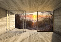 Флизелиновые фотообои море фото 368x254 см 3D Терраса Окно Пляж Вид на Закат (14235V8)+клей - вид 1 миниатюра