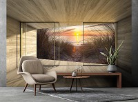 Флизелиновые фотообои 254x184 см 3D Терраса Окно Пляж Вид на Закат (14235V4)+клей