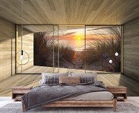 Флизелиновые фотообои море фото 368x254 см 3D Терраса Окно Пляж Вид на Закат (14235V8)+клей
