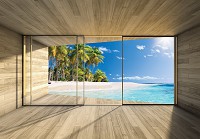 Флізелінові фотошпалери 312x219 см 3D Тераса Вікна Вид на Тропічний пляж (14236VEXXL)+клей - вид 1 мініатюра