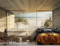 3 д флизелиновые фотообои 368x254 см Терраса Окно Пляж Морской Пейзаж (14237V8)+клей