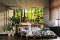 Флизелиновые фотообои 312x219 см 3D-окно террасы с видом на лес (14238VEXXL)+клей