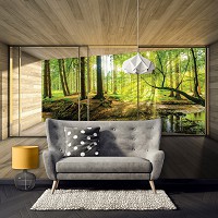 Популярные флизелиновые фотообои 368x254 см 3D-окно террасы с видом на лес (14238V8)+клей