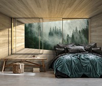 3d флизелиновые фотообои 312x219 см Терраса Окно Лес в тумане (14240VEXXL)+клей