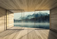 Флізелінові фотошпалери під дерево 368x254 см 3D Тераса Вікно Гори Вид на Озеро (14241V8)+клей - вид 1 мініатюра